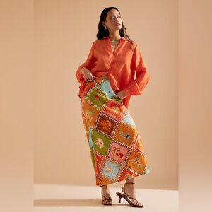 Never Fully Dressed Orange Patchwork Maxi Skirt